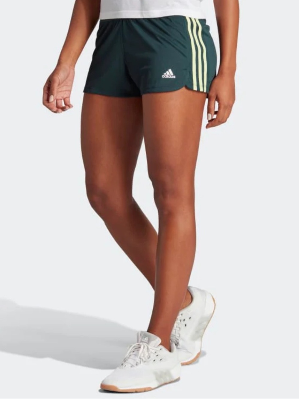 Like New! Adidas PACER 3-STRIPES KNIT SHORTS - Shadow Green/Pulse Lime